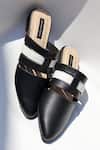 Shop_Shradha Hedau Footwear Couture_Black Ethel Two-tone Strappy Vegan Leather Mules _at_Aza_Fashions