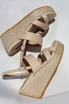 Shop_Shradha Hedau Footwear Couture_Beige Branwen Vegan Leather Braided Platform Wedges _at_Aza_Fashions