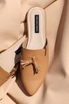 Shop_Shradha Hedau Footwear Couture_Beige Zana Tassel Detail Pointed Toe Mules _at_Aza_Fashions