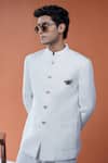 Buy_Philocaly_White Linen Dhaval Bandhgala With Pintucks _at_Aza_Fashions