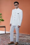 Philocaly_White Linen Dhaval Bandhgala With Pintucks _Online_at_Aza_Fashions