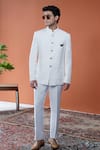 Shop_Philocaly_White Linen Dhaval Bandhgala With Pintucks _at_Aza_Fashions
