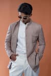 Philocaly_Brown Linen Mrinal Bandhgala With Flap Pockets _Online_at_Aza_Fashions