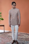 Shop_Philocaly_Brown Linen Mrinal Bandhgala With Flap Pockets _at_Aza_Fashions