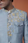 Philocaly_Sky Blue Silk Embroidery, Sequins Zardneel Floral Bandhgala _at_Aza_Fashions
