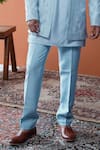 Philocaly_Sky Blue Cotton, Silk Neelraj Pintuck And Floral Dori Bandhgala Kurta _Online_at_Aza_Fashions