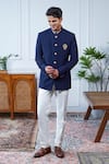 Shop_Philocaly_Navy Wool Embroidery Indranil Dabka Bandhgala _Online_at_Aza_Fashions