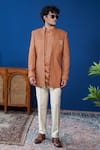 Shop_Philocaly_Rust Cotton, Silk Embroidery, Brooches Bandhgala And Kurta _at_Aza_Fashions