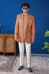 Buy_Philocaly_Rust Cotton, Silk Embroidery, Brooches Bandhgala And Kurta _at_Aza_Fashions