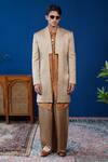 Buy_Philocaly_Beige Linen, Satin, Chanderi Silk Rivat Set Pintuck Indowestern Jacket And Kurta _at_Aza_Fashions