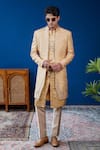 Buy_Philocaly_Beige Silk Embroidery Amber Open Indo Sherwani _at_Aza_Fashions