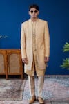 Shop_Philocaly_Beige Silk Embroidery Amber Open Indo Sherwani _at_Aza_Fashions
