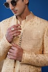 Shop_Philocaly_Beige Silk Embroidery Amber Open Indo Sherwani _Online_at_Aza_Fashions