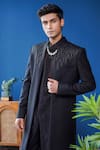 Philocaly_Black Wool Zari, Embroidery Shaam Neem Indo Western Sherwani _Online_at_Aza_Fashions