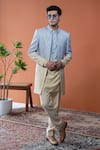 Buy_Philocaly_Blue Silk Embroidery Aurevia Ombre Geometric Sherwani _at_Aza_Fashions