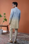 Shop_Philocaly_Blue Silk, Linen, Satin Embroidery Aurevia Ombre Sherwani And Kurta Set _at_Aza_Fashions