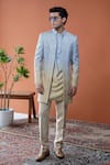 Buy_Philocaly_Blue Silk, Linen, Satin Embroidery Aurevia Ombre Sherwani And Kurta Set _at_Aza_Fashions
