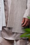Buy_Philocaly_Gray Georgette, Silk Pardaaz Embroidered Bandhgala Jacket And Kurta _Online_at_Aza_Fashions
