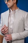 Shop_Philocaly_Gray Georgette, Silk Pardaaz Embroidered Bandhgala Jacket And Kurta _Online_at_Aza_Fashions