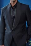 Buy_Philocaly_Black Wool Noctis Shawl Lapel Diagonal Pintuck Tuxedo _Online_at_Aza_Fashions