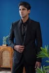 Shop_Philocaly_Black Wool Noctis Shawl Lapel Diagonal Pintuck Tuxedo _Online_at_Aza_Fashions