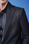 Shop_Philocaly_Black Wool Zari, Embroidery Noircrest Geometric Neem Tuxedo _Online_at_Aza_Fashions