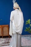 Shop_Philocaly_Off White Silk Embroidery, Beads, Feathers Daneer Houndstooth Sherwani Set _at_Aza_Fashions