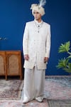 Buy_Philocaly_Off White Silk Embroidery, Beads, Feathers Daneer Houndstooth Sherwani Set _at_Aza_Fashions