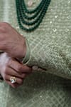 Philocaly_Olive Green Silk Embroidery, Sequins Sherwani Set _Online_at_Aza_Fashions