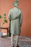 Shop_Philocaly_Olive Green Silk Embroidery, Sequins Sherwani Set _at_Aza_Fashions