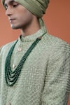Philocaly_Olive Green Silk Embroidery, Sequins Sherwani Set _at_Aza_Fashions
