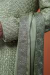 Shop_Philocaly_Olive Green Silk Embroidery, Sequins Sherwani Set 