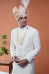 Philocaly_White Silk Embroidery Doriyaar Geometric Criss-cross Sherwani Set  _Online_at_Aza_Fashions