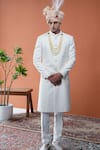 Buy_Philocaly_White Silk Embroidery Doriyaar Geometric Criss-cross Sherwani Set  