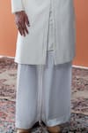 Philocaly_Off White Cotton Satin, Cotton, Silk Embroidery, Varnan Tonal Sherwani Set _Online_at_Aza_Fashions
