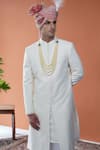 Shop_Philocaly_Off White Cotton Satin, Cotton, Silk Embroidery, Varnan Tonal Sherwani Set _Online_at_Aza_Fashions