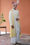 Buy_Philocaly_Off White Cotton Satin, Cotton, Silk Embroidery, Varnan Tonal Sherwani Set _at_Aza_Fashions