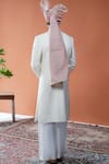 Shop_Philocaly_Off White Cotton Satin, Cotton, Silk Embroidery, Varnan Tonal Sherwani Set _at_Aza_Fashions