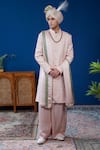 Buy_Philocaly_Blush Silk Embroidery, Zari, Feathers, Gulsha Floral Pitta Work Sherwani Set  _at_Aza_Fashions