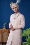 Shop_Philocaly_Blush Silk Embroidery, Zari, Feathers, Gulsha Floral Pitta Work Sherwani Set  _Online_at_Aza_Fashions
