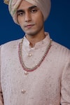 Shop_Philocaly_Blush Silk Embroidery, Zari, Feathers, Gulsha Floral Pitta Work Sherwani Set  