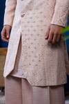 Philocaly_Blush Silk Embroidery, Zari, Feathers, Gulsha Floral Pitta Work Sherwani Set  _Online