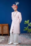 Buy_Philocaly_Pink Embroidery, Stones Zaroon Diamond Pattern Sherwani Set  _Online_at_Aza_Fashions