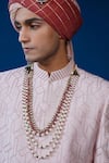 Philocaly_Pink Embroidery, Stones Zaroon Diamond Pattern Sherwani Set  _at_Aza_Fashions