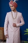 Buy_Philocaly_Pink Embroidery, Stones Zaroon Diamond Pattern Sherwani Set  