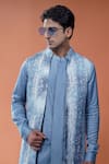 Philocaly_Blue Cotton, Tussar Nilo Open Floral Print Bundi _Online_at_Aza_Fashions