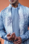 Shop_Philocaly_Blue Tussar, Cotton, Linen, Satin Nilo Printed Bundi And Pintuck Kurta _Online_at_Aza_Fashions