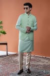 Buy_Philocaly_Mint Silk, Cotton Embroidery Auric Geometric Bundi And Kurta _at_Aza_Fashions
