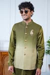 Buy_Philocaly_Green Silk Embroidery, Brooches Sehar Ombre Bundi _at_Aza_Fashions