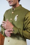 Philocaly_Green Silk, Cotton Embroidery, Sehar Ombre Bundi And Asymmetrical Kurta _Online_at_Aza_Fashions